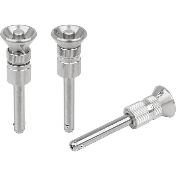 Ball Lock Pin W Mushroom Grip Adjust, D1=10, L=10-20, Stainless Steel 1.4542, High Shear Strength,